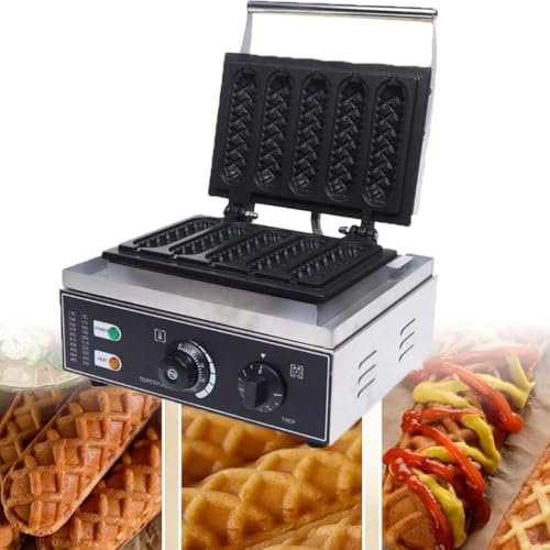XFQZJG Commercial French Hot Dog Waffle Maker Iron Machine 1500W Electric Nonstick Corn Dog Maker 5/6 PCS Hotdog Cheese Stick Press Iron, 50-300℃ Temp Control, 5-min Timer French Muffin Cooker