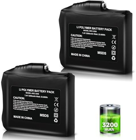 Clemas Batterie rechargeable Li-polymère 3200 mAh 7,4 V compatible avec gants chauffants, doublures, moufles chaussettes, gilet, veste, manche, chargeur DC35135 Port