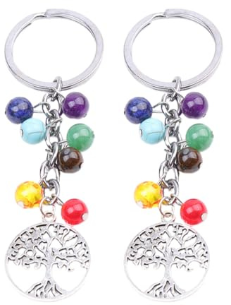 Portachiavi albero della vita da 2 pezzi, ciondolo albero della vita, portachiavi fortunato, portachiavi in ​​pietra curativa, regalo di compleanno con collana pendente da donna