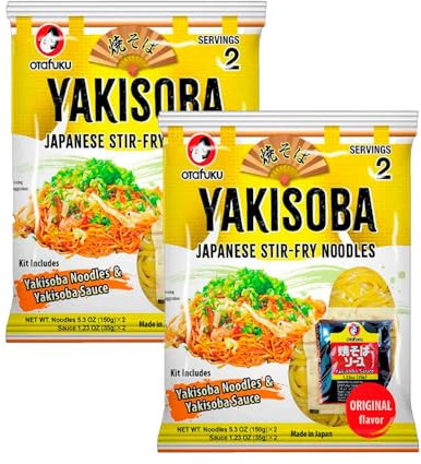 Fideos Yakisoba con salsa japonesa Pack 2 x 370 g preparado rápido para wok o microondas, 4 raciones aprox, sabor street food en casa