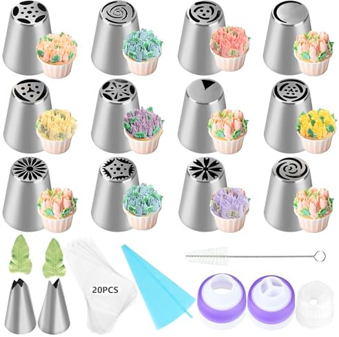 HO-SFSM 39 Piezas, Boquillas Manga Pastelera, Accesorios para Tartas, Juego de Manga pastelera, Boquillas de Acero Inoxidable, para Hornear Bizcocho, Galleta