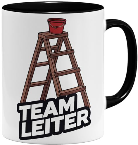 OM3® witzige Kaffee-Tasse mit Spruch - Geschenkidee für Teamleiter Team-Leiter I | Keramik Becher | 325ml | Beidseitig Bedruckt | Schwarz