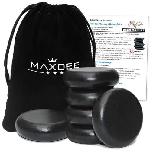 Maxdee Pietre per massaggio, pietre calde essenziali per massaggio, kit di 6 pietre calde grandi per massaggi Hot Rocks per spa professionale o domestica, scaldapiedi, rilassante, curativo, sollievo