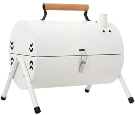 Barbecue portatile a doppio lato a carbonella, griglia per barbecue da tavolo per cucinare di colore bianco, compatto e leggero, per picnic e campeggio.