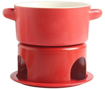 KANLVU 500ml Choklad-Fondue-Set Keramik Hem Chokladfondue Set Smör Ostfondue Set Med 4 Doppgafflar 4 Värmeljus(Red)