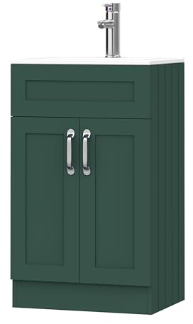 BELOFAY Vanity Unit with Basin | 500mm Bathroom Vanity Units with Basin | With White Ceramic Bathroom Sink | Floor Standing Green Sink Unit | Soft Close Hinges & 1 Tap Hole | Waste Included