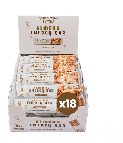 HSN Barritas Energéticas de Almendra Almond Energy Bar | Chocolate Blanco Caramelo Salado - 18 unidades de 40g | Ingredientes Naturales | Sin Aceite de Palma Sin Azúcares Añadidos | Apto Vegetariano