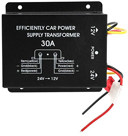 30A Car Power Supply Converter - DC 24V to 12V Voltage Reducer Step Down Inverter with Aluminum Housing and Multiple Features