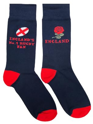 Beyond Happy England Rugby-Fans-Socken – Weltweit Nummer 1 Rugby-Fan, Baumwollanteil, Unisex-Socken, Größe 39-45, mehrfarbig, Einheitsgröße