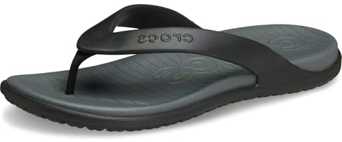 Crocs Men's Coast Flip Flops, Sandals for Men, Black/Slate Grey, 10