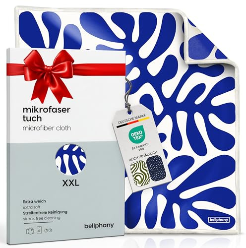 Bellphany Brillenputztuch Mikrofaser weich - 30x30cm groß, Tuch Botanical | XXL Mikrofasertuch weich, Brillentuch Microfaser Optikerqualität, Display Reinigungstuch für Brille, Linsen, Handy, Kamera
