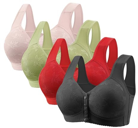 Lot de 4 Brassiere Femme sans Armature Soutien Gorge Fermeture Devant Soutien Gorge Push Up sous Vetements Feminins Sexy Brassière Soutiens-Gorge Bra Top 2026 Warehouse Multicolore 3XL