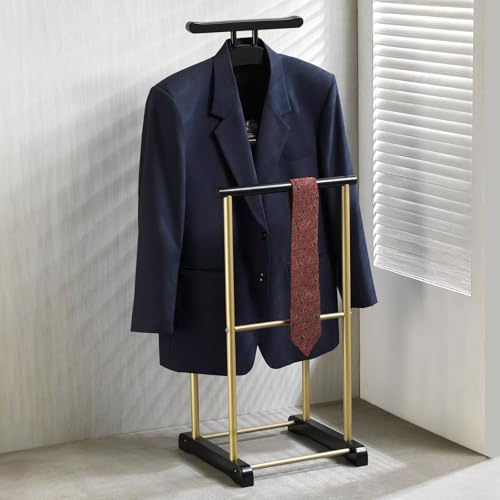 CARO-Möbel Herrendiener Medina, Schwarz/Gold - Kleiderständer mit Hosenbügel und Sakkohalter, Stummer Diener mit Ablage für Schmuck oder Uhren, Kleiderablage Schlafzimmer, MDF/Metall