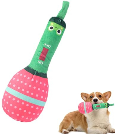 Dog Chew Toy - Sound Interactive Microphone Shape Stuffed Toy Cute Puppy for Indoor and Outdoor Use Flexible Pet Teeth Clean, Relaxing