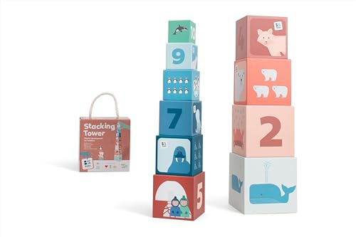 BS Toys Stapelturm aus Karton – 10 Bunte Bausteine & 12 Musterkarten – Lernspiel ab 18 Monaten – Fördert Feinmotorik & logisches Denken