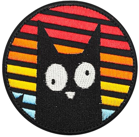 Regenbogen Katze Schwarz Katze Patches Klett Lustig Klett Patch Militär | Katze Taktisch Aufnäher, Stickerei Aufnäher für Kleidung Rucksack Jacken Hundegeschirr Militär 1 Stück
