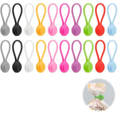 Magnetic Cable Ties 20 Pack, Reusable Silicone Cable Organizer, 19cm Silicone Cable Ties & Magnetic Cable Clips for Cord Management, Cable Straps for Charging Leads, Earbuds, Office Travel