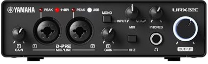 Yamaha 2-in/2-out USB-C Audio/MIDI Interface with 32-bit/192kHz Support, 2 combo Inputs, DSP-Powered Mixing/Effects, Steinberg Software Suite, Black URX22C