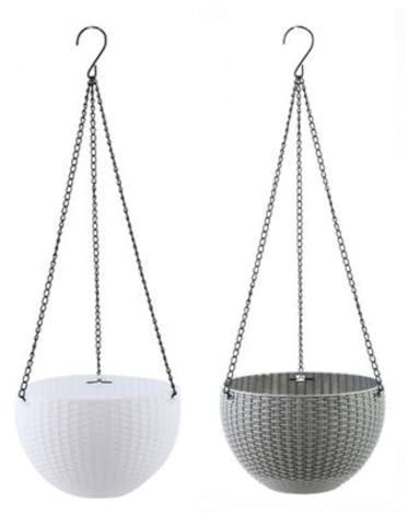 FUBESK Selbstbewässernder Blumenampel Topf mit Kette, Rattanimitat Design für Innen- und Außenpflanzen, 2 Stück