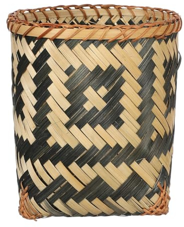 Kichvoe Papierkorb Natürlichem Flechtwerk aus Bambus Rattan als Kleinigkeitenhalter mit Glatten und Runden Kanten und Haushaltswäschekorb für Housewarming Geschenk