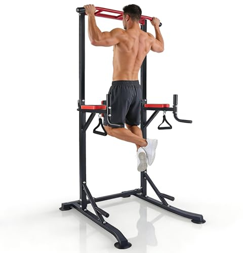 Worldgeil Klimmzugstange Freistehend Power Tower - Multifunktion Dip Station - Klimmzug Dip Station - Pull Up Station mit Einstellbarer Höhe - Freistehende Klimmzugstange Krafttraining für Zuhause