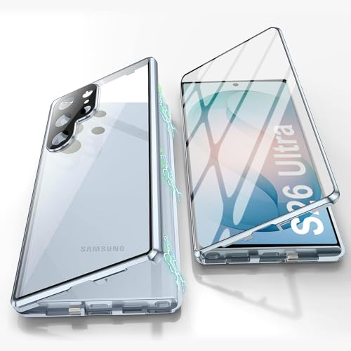 MIMGOAL Helkroppsskal för Samsung Galaxy S26 Ultra 5G, magnetiskt mobiltelefonfodral 360 grader full body [härdat glas fram bak] skyddshölje i ett stycke ultratunt transparent fodralskydd, blå