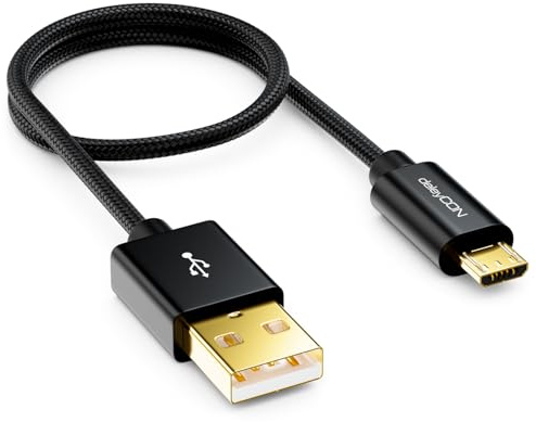 deleyCON Cavo Micro USB 0,30m con Nylon + Connettori Metallo - Ricarica, Dati, Ricarica Rapida per Smartphone, Tablet, PC, Laptop, Notebook - Nero | Corto 30 cm, con spina in metallo, cavo di ricarica rapida per smartphone, tablet, PC, laptop e notebook