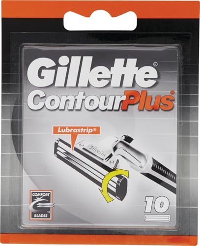 Gillette ContourPlus Rasierklingen für Rasierer Herren, 10 Ersatzklingen für Nassrasierer mit schwenkbarer Doppelklinge