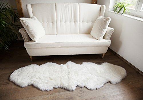 Naturasan Tappeto doppio in pelliccia di pecora, pelle, tappeto duplo (fatto di 2 peli), Flokati Shaggy, tappeto in pelliccia di pianura a pelo lungo, pelle di agnello, bianco (Duo)