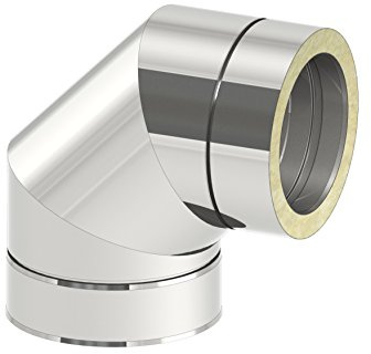Schornstein - Winkel DW doppelwandig 90° starr, Innendurchmesser 130mm; Innen/Außen je 0,5 mm Wandstärke, Edelstahl
