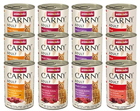 animonda Carny Adult Herzhafte Variation (12 x 400 g), Katzennassfutter für ausgewachsene Katzen, Nassfutter mit 100 % frischen, fleischlichen Zutaten, Katzenfutter ohne Getreide und Zucker