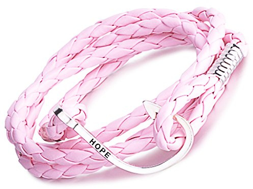 Unendlich U Punk Hope Angelhaken Damen Herren Charm Armband Geflochten Leder Legierung Wickelarmband Multilayer Armreifen, Rosa
