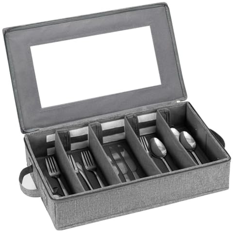 Peosaard Organizador de Cubiertos, Caja de Almacenamiento de Cubiertos, Almacenamiento de de Gran Capacidad, Organizador de Utensilios con Tapa extraíble y divisores Ajustables para, cubie