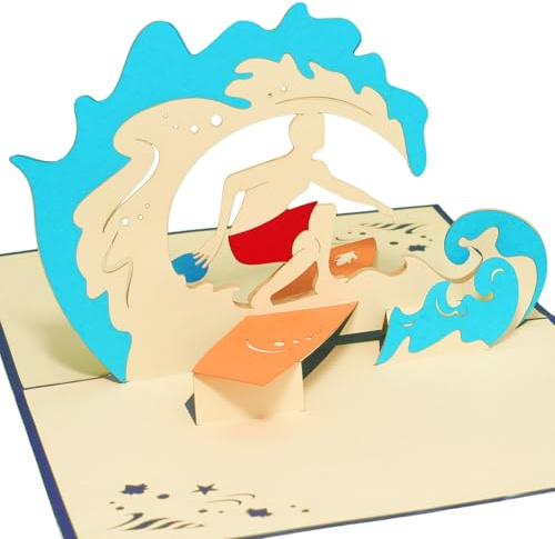 LINPOPUP® Pop Up Karte Surfer Urlaub Grußkarte 3D, N111