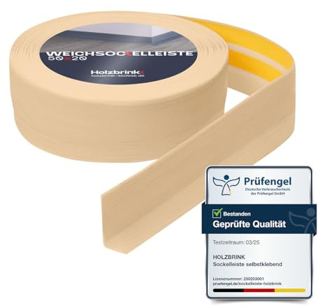 HOLZBRINK Weichsockelleiste selbstklebend PVC 50x20mm, 5 m | Winkelleiste für Küchenarbeitsplatte, Bodenbelag | Eckleiste selbstklebend | Farbe: Kiefer
