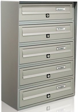 ALUBOX SLIM Cassette Postali Condominiali 5 Posti 63X39X30 Cm In Lamiera Zincata E Alluminio Cassetta Postale Da Esterno Condominiale Con Sistema Anti Prelievo (ARGENTO)