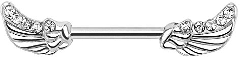 Piersando Brustwarzen Piercing Intimpiercing Nippelpiercing Brust Nippel Intim Brustwarzenpiercing Barbell Stab mit Engelsflügel Kristall 14mm Clear