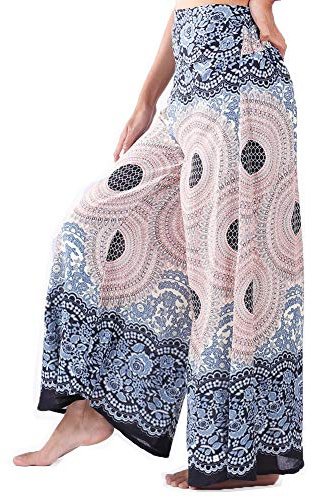 Lofbaz Palazzo-byxor för kvinnor, yoga, salong, hippie, haremsbyxor, byxor, Rosa 1 vit, S