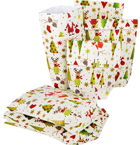 Logbuch-Verlag 50 Weihnachten Geschenktüten Papiertüten mit Weihnachtsmotiv zum Befüllen für Geschenke Kunden Mitarbeiter Kinder 16,5 x 26 x 6,5 cm rot grün