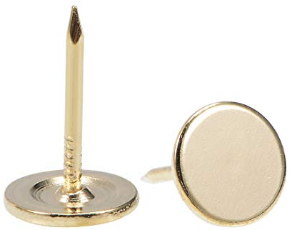 sourcing map 150 Stück Polsternägel, flacher Kopf 11mmx17mm Möbelnägel，Reißnägel für Möbel, Sofa Kopfteile Gold