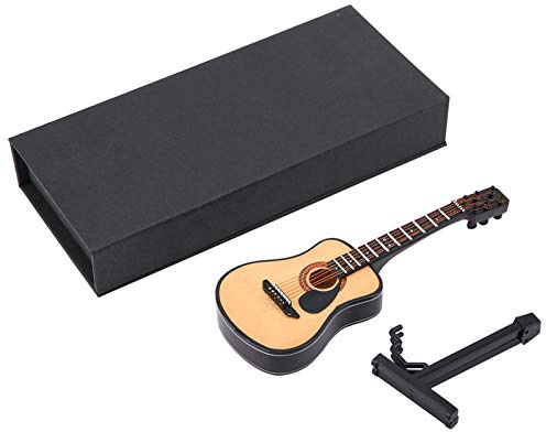 Miniature en Bois Guitare Modèle Maison De Poupée Musical Instrument Affichage avec Support de Stand et Cas Maison De Poupée Accessoires Petit Artisanat Ornements Home Decor | Mini guitare en bois avec support, modèle maison poupée, décoration intérieure