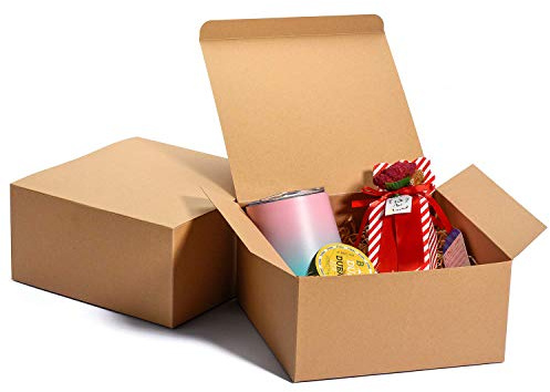 Switory Kraftpapier Geschenkbox mit Deckel, Braun, 25 Stück, 20x20x10 cm | Geschenkkarton für Brautjungfern, Hochzeit, DIY und Basteln; faltbare Boxen für Geschenke, einfach zusammenzubauen
