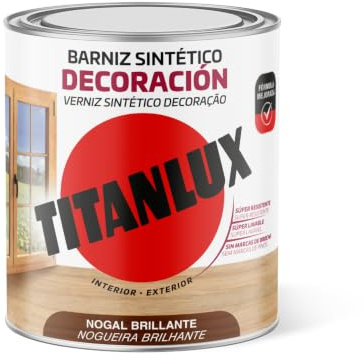 Titanlux Barniz para mobiliario y elementos de Madera Interior-Exterior, Brillante, Nogal 0,750 L