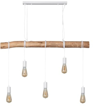 LEDKIA Pendelleuchte Metall und Holz Yagis Weiß | Modernes Design | Verstellbare Länge | E27-Birne Kompatibel | Für Wohnzimmer, Küche, Schlafzimmer, Esszimmer