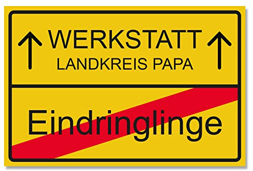 geschenke-fabrik.de Werkstatt-Schild 30x20 cm, Geschenk für Papa | Kunststoff, Ortsschild-Design, Geschenk zum Vatertag, Geburtstag oder Weihnachten