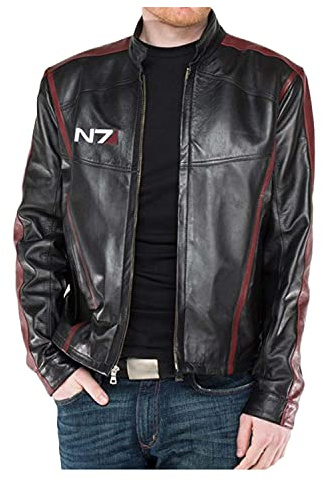 HiFacon N7 Mass Effect 3 Veste de motard en cuir noir pour homme, Cuir véritable - Veste en cuir N7, XXXXL