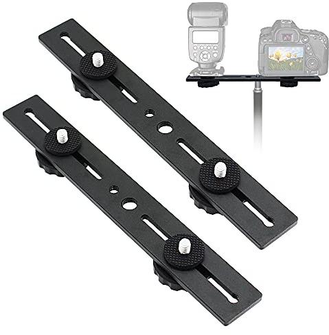 Zeetain Dual-Mount Blitzausleger-Set (2er Pack)20 cm Aluminiumverlängerungsstange mit 1/4-Gewinden Doppelte Kaltlichtschuh-Adapter für parallele Montage von Kamera & Blitz