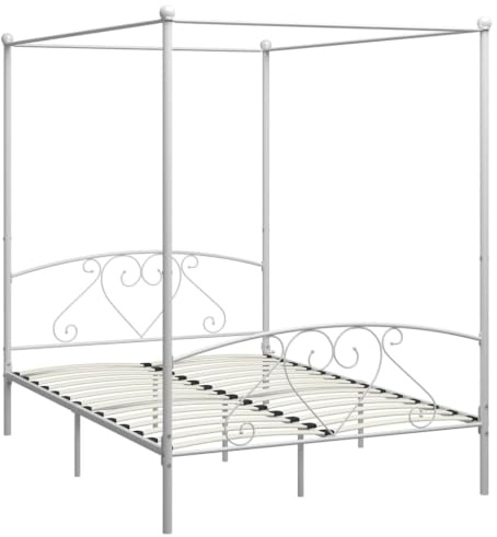 VidaXL Bettgestell Baldachin, Metall, 160 x 200 cm, Weiß
