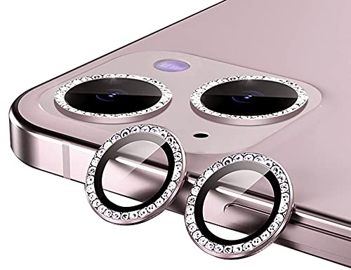 GIOPUEY Camera Protector for iPhone 13, Bling Crystal Diamond Camera Protection Ring, 9H HD tempered glass, iPhone 13 mini Camera Lens Protector - Pink