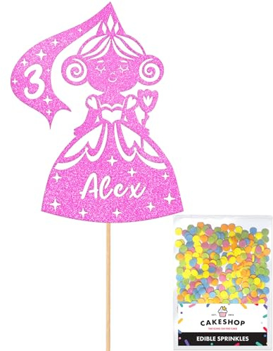 Personalised Birthday Princess Glitter Cake Topper- Light Pink Any Custom Age & Name Glitter Cake Decoration and Sprinkles - Happy Birthday Decorations - Personalised Toppers for Cakes by Cakeshop